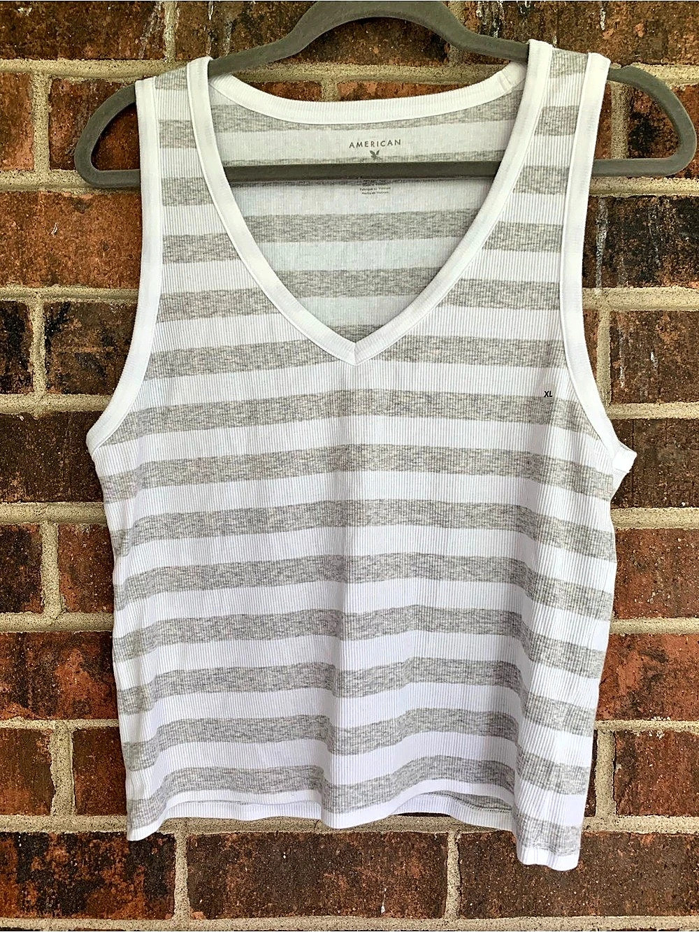 American Eagle Striped Tank Top in White & Gray